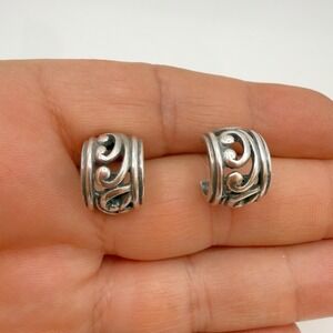 ATI Hoop Earrings Womens Small Silver Good 925 Sterling Scroll Vintage